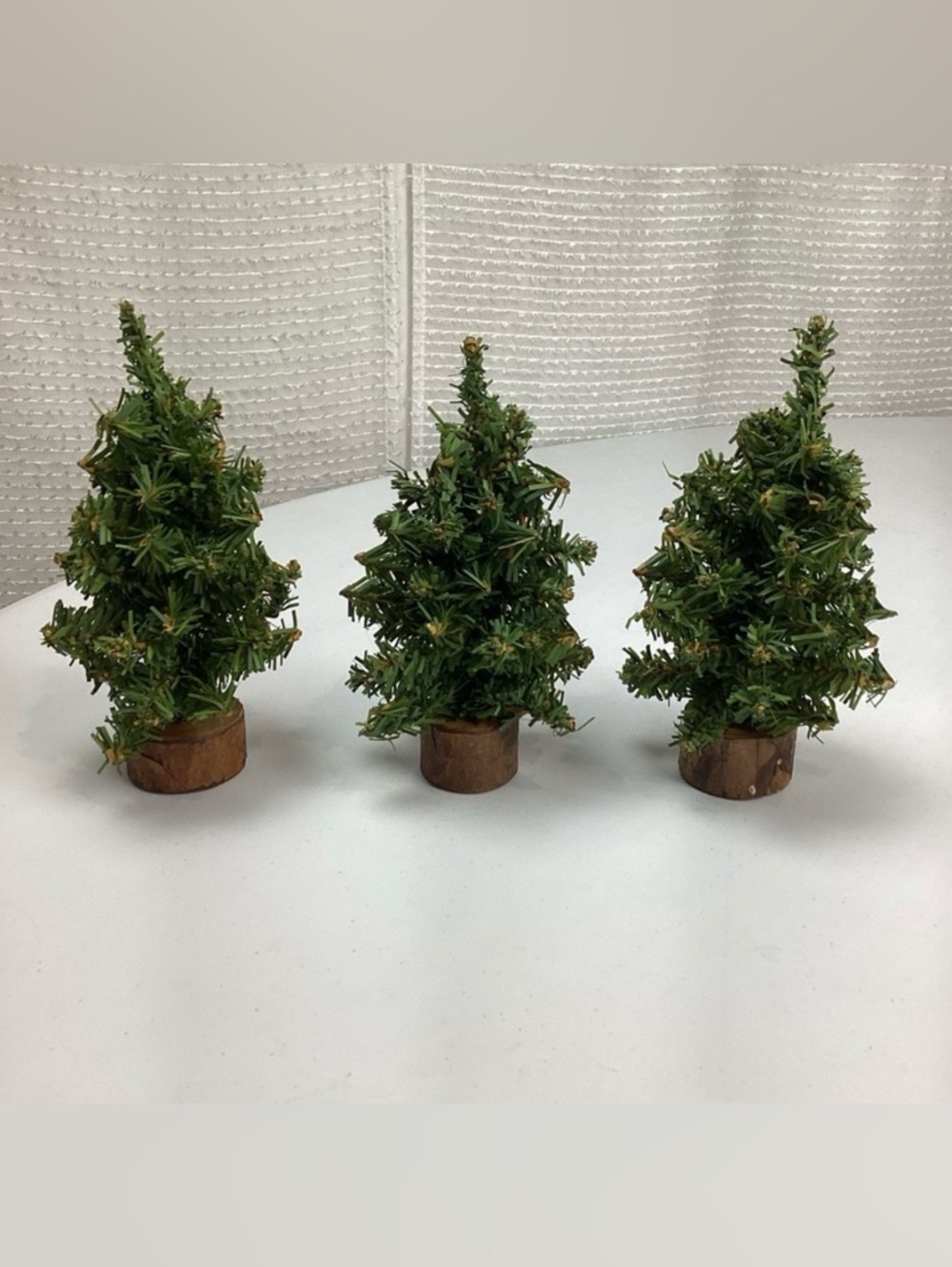 3 Artificial trees with wood bases 7” for Holiday Christmas Village